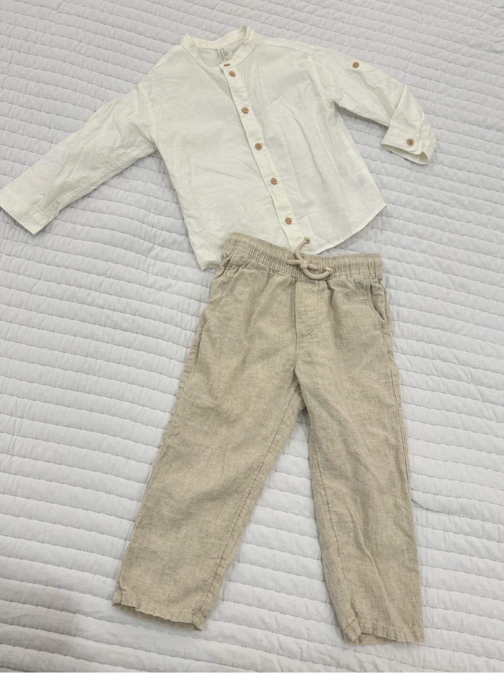 H&M Kids set, button down and Linen Pants - Beige